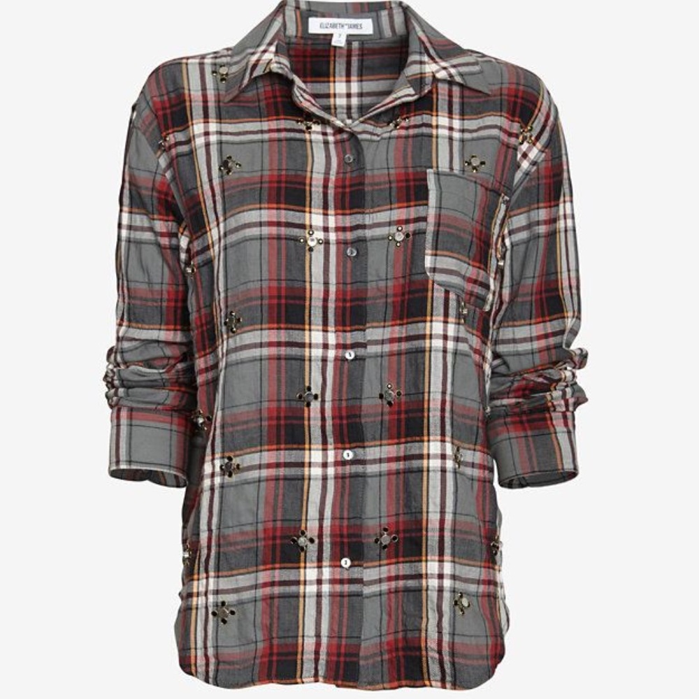 Elizabeth and James Embellished Plaid Button-down